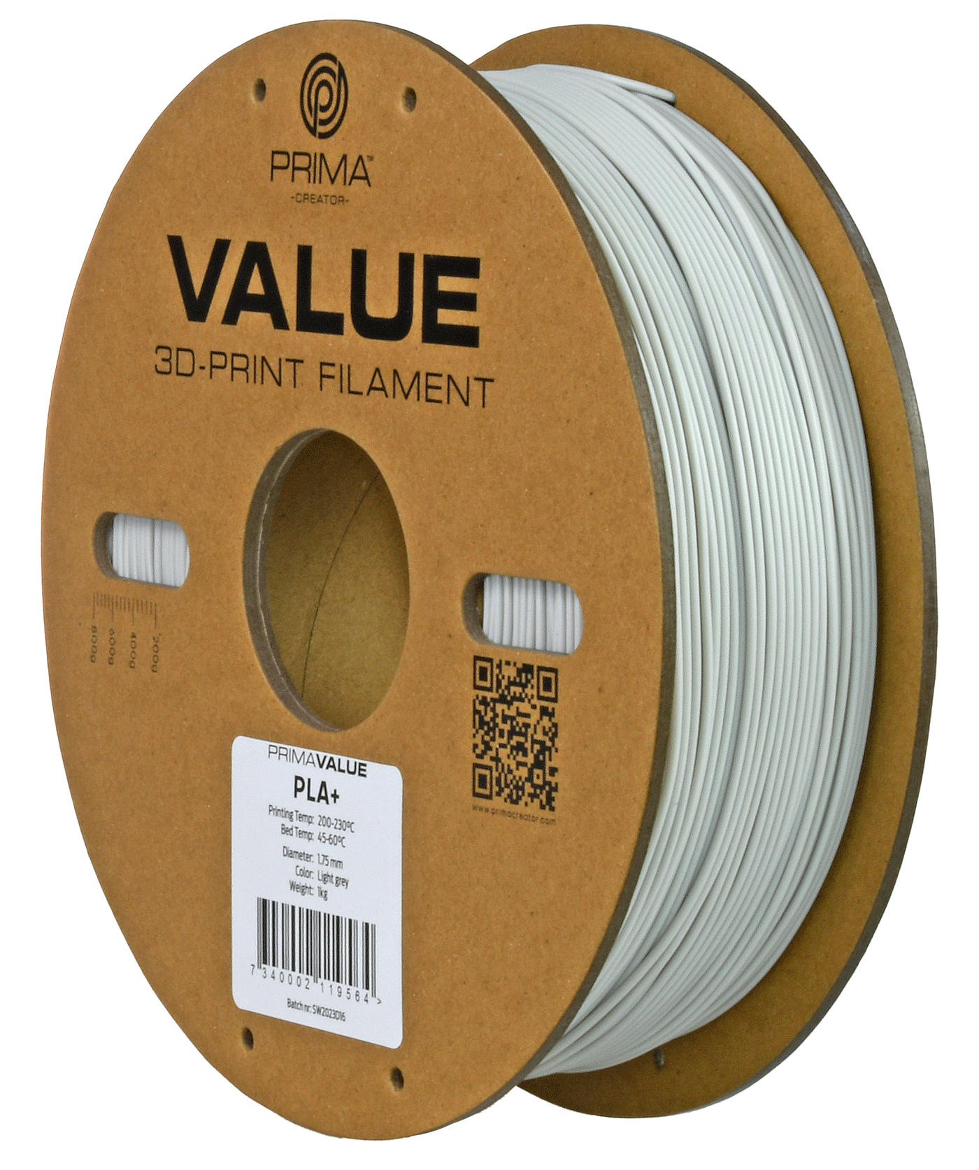 PrimaValue PLA+ (Light Grey/Vaaleanharmaa)