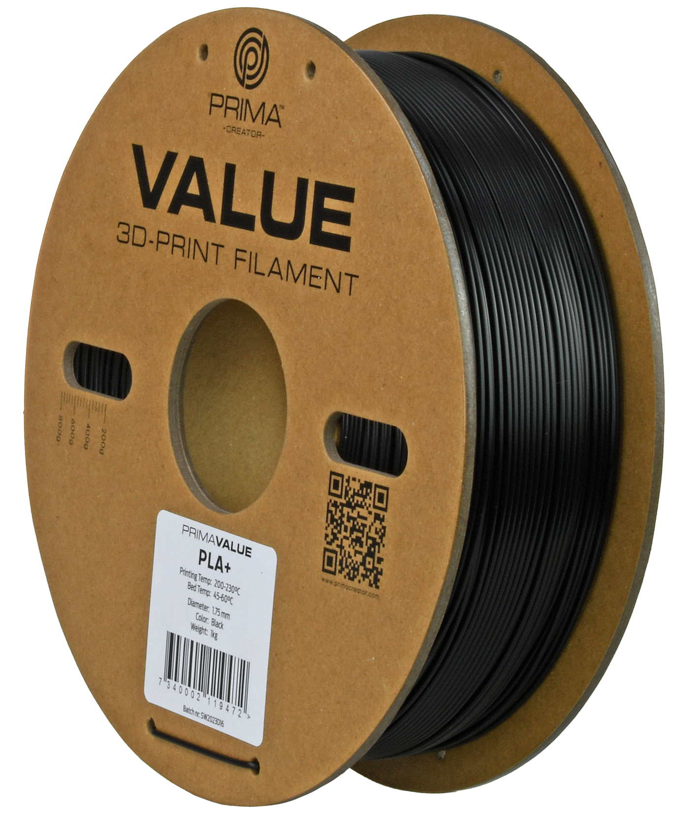 PrimaValue PLA Matt (Black/Musta) - 3kg Suurrulla