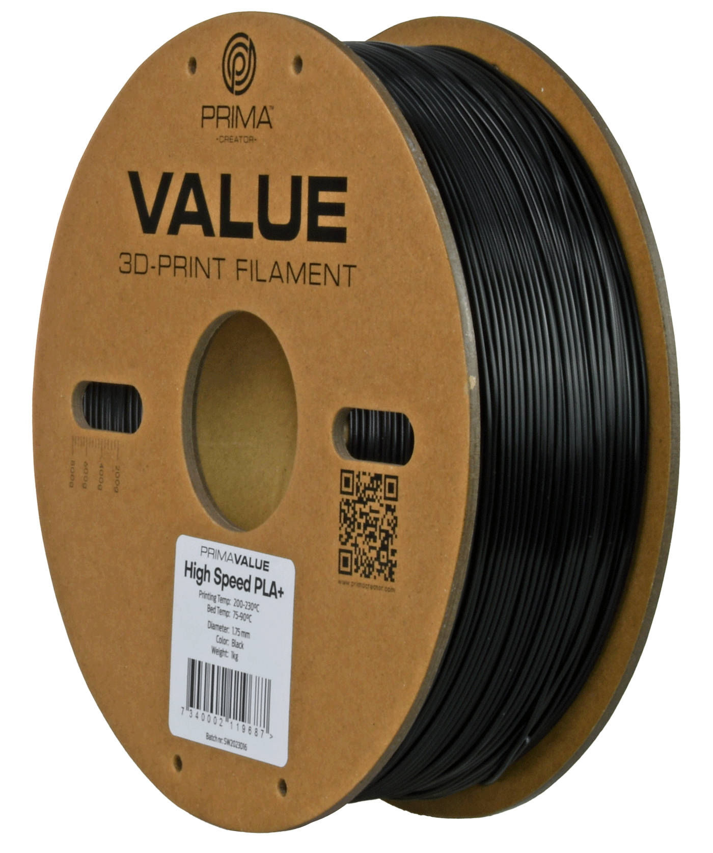 PrimaValue PLA+ High Speed (Black/Musta)